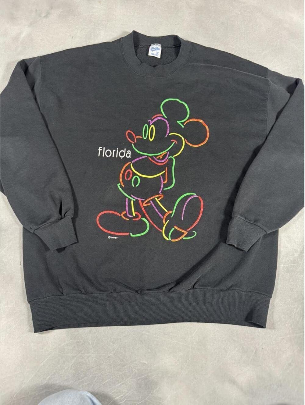 Vintage 80s Disney Mickey Mouse Florida Neon Sweatshirt Velva Sheen USA XL